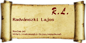 Radvánszki Lajos névjegykártya